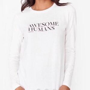 Figs Awesome Human Long Sleeve White T Shirt Size S